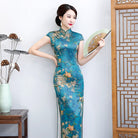 Beth and Brian Qipao-ZQYS Floral pattern, plus size, blue&green long Cheongsam