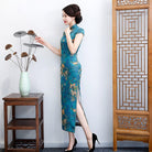 Beth and Brian Qipao-ZQYS Floral pattern, plus size, blue&green long Cheongsam