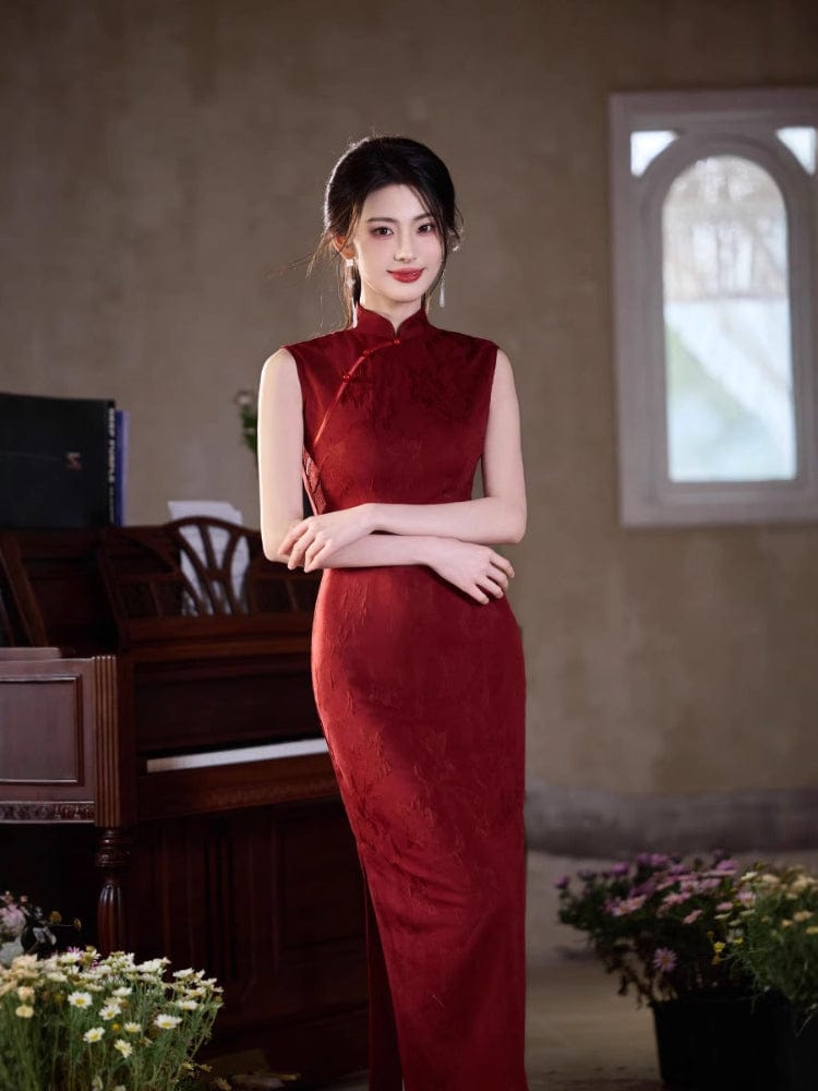 Beth and Brian Qipao-JLM Sleeveless, New Chinese style (新中式), red midi Cheongsam