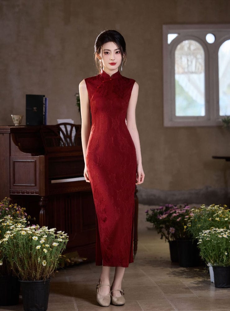 Beth and Brian Qipao-JLM Sleeveless, New Chinese style (新中式), red midi Cheongsam