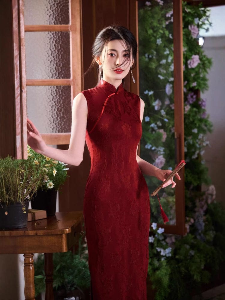 Beth and Brian Qipao-JLM Sleeveless, New Chinese style (新中式), red midi Cheongsam