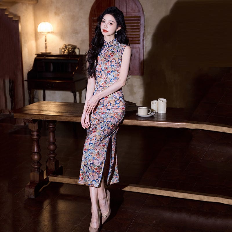 Beth and Brian Qipao-ZQYS Butterfly pattern, sleeveless jacquard long Cheongsam
