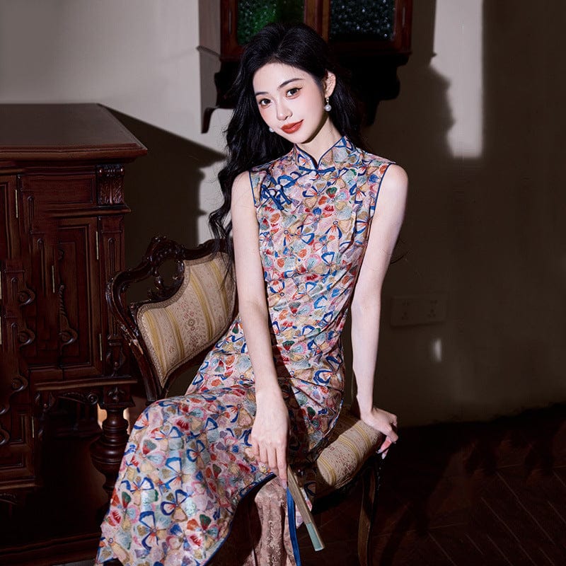Beth and Brian Qipao-ZQYS Butterfly pattern, sleeveless jacquard long Cheongsam