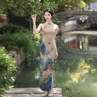 Beth and Brian Qipao-SZZM Thousand Miles of Mountains and Rivers pattern, brown long Cheongsam