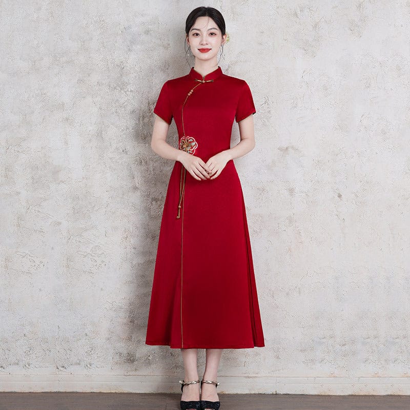 Beth and Brian Qipao-ZQYS Plus size, red&blue midi Ao dai
