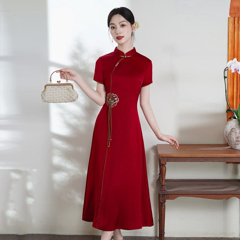 Beth and Brian Qipao-ZQYS Plus size, red&blue midi Ao dai