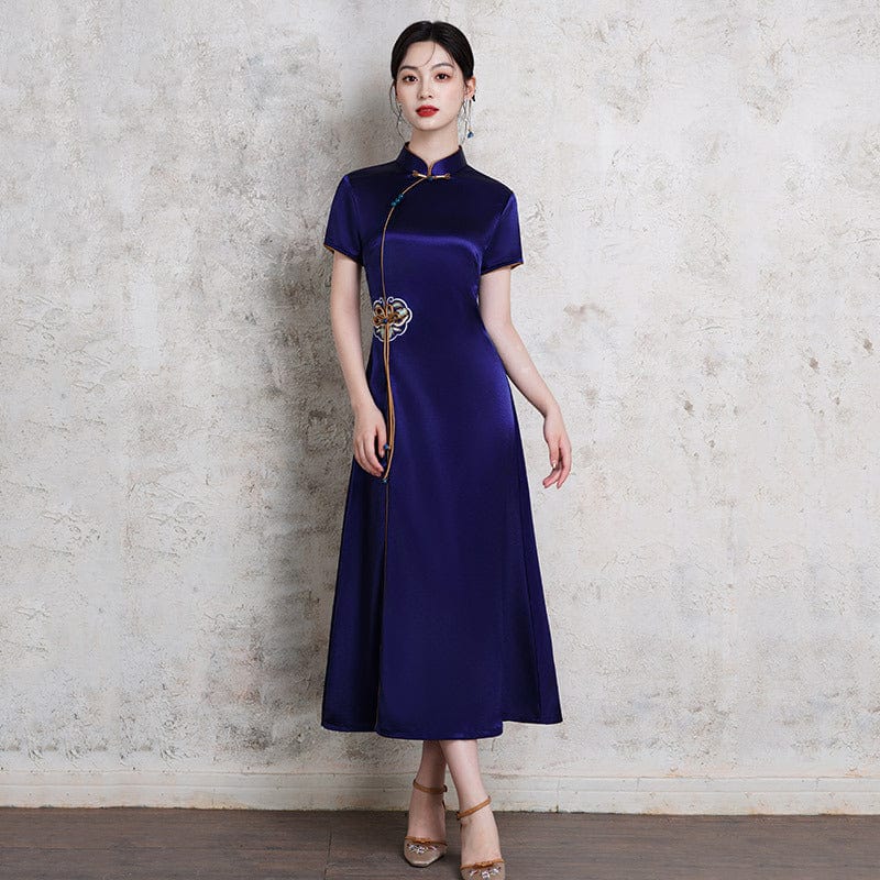 Beth and Brian Qipao-ZQYS Plus size, red&blue midi Ao dai