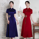Beth and Brian Qipao-ZQYS Plus size, red&blue midi Ao dai