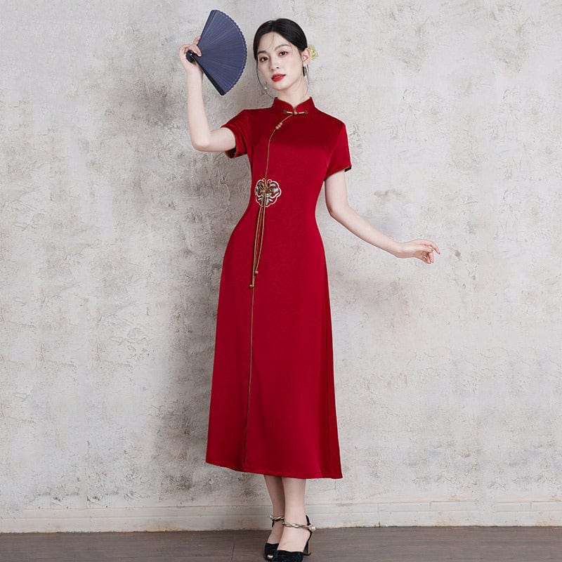 Beth and Brian Qipao-ZQYS Plus size, red&blue midi Ao dai