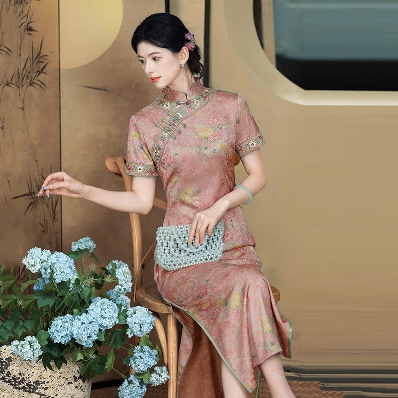 Beth and Brian Qipao-ZQYS Old Shanghai style, plus size, floral long Cheongsam