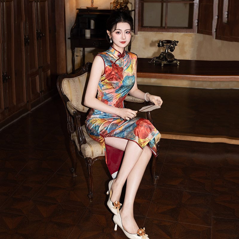 Beth and Brian Qipao-ZQYS New Chinese style (新中式), floral pattern midi Cheongsam