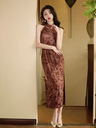 Beth and Brian Qipao-LSB Flocking fabric, floral midi Cheongsam