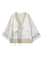 Beth and Brian Qipao-CJ Loose-Fitting Diagonal Front Qipao Coat, light blue Qipao Top with flared sleeves