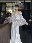 Beth and Brian Qipao-CJ Loose-Fitting Diagonal Front Qipao Coat, light blue Qipao Top with flared sleeves