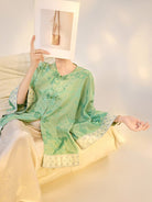Beth and Brian Qipao-SS Loose-Fitting, green Qipao Top with flared sleeves