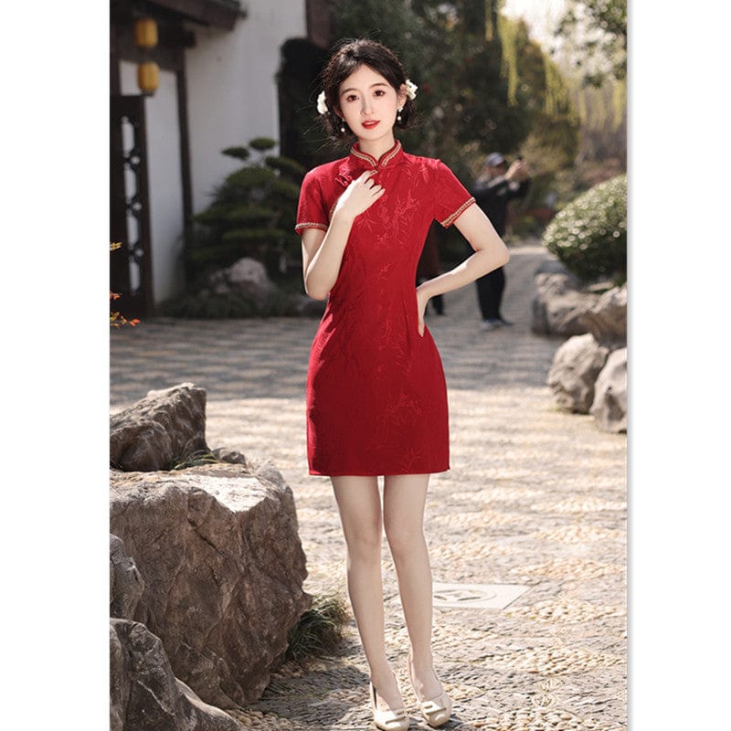Beth and Brian Qipao-SYK Floral pattern, jacquard short Cheongsam