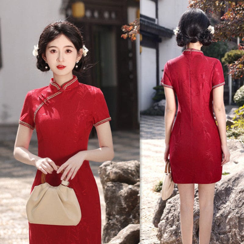 Beth and Brian Qipao-SYK Floral pattern, jacquard short Cheongsam