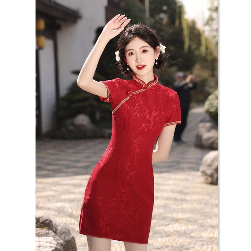 Beth and Brian Qipao-SYK Floral pattern, jacquard short Cheongsam