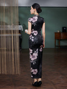 Beth and Brian Qipao-JD 19 mome mulberry silk, floral pattern, high-end black long Cheongsam