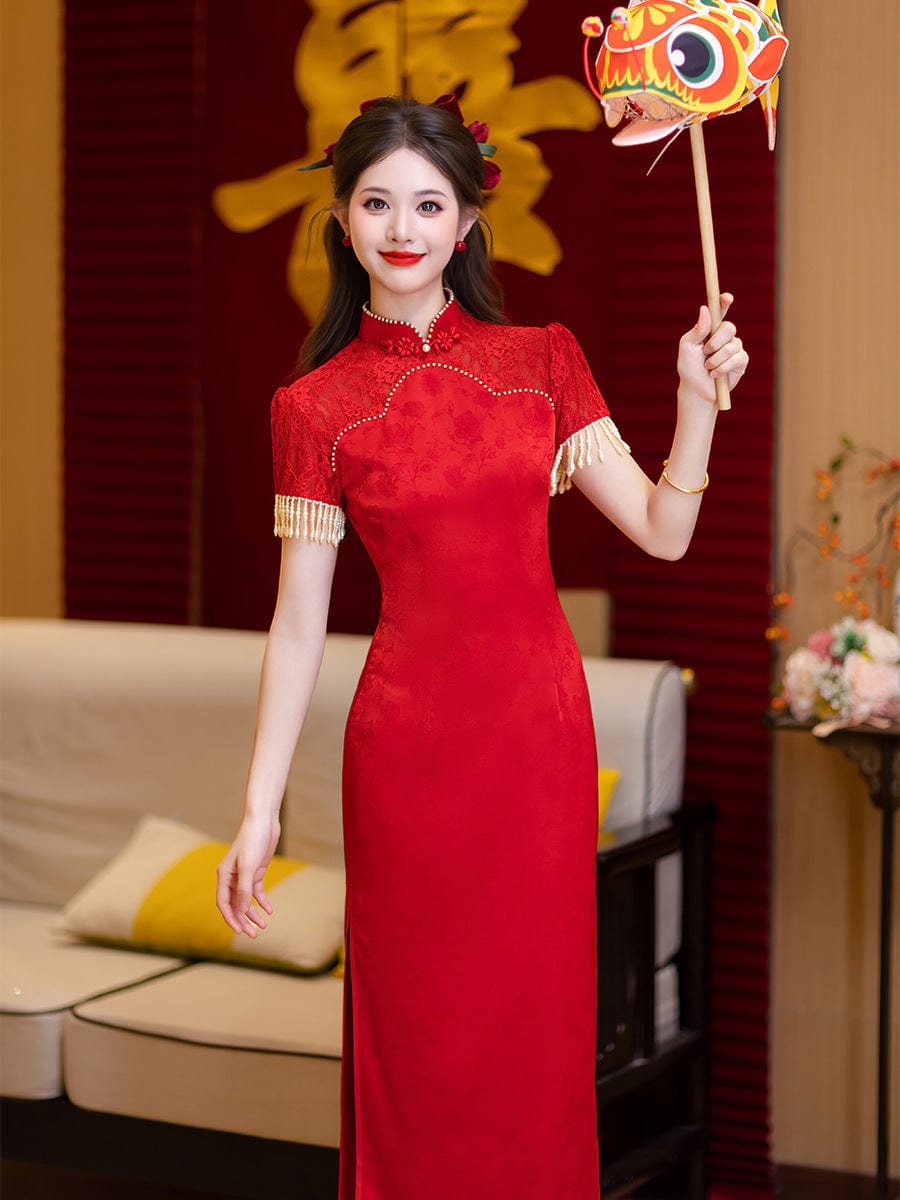 Beth and Brian Qipao-LSB Floral pattern, jacquard fabric, wedding midi Cheongsam