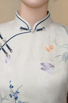 Beth and Brian Qipao-QMR Floral pattern, white midi Ao dai