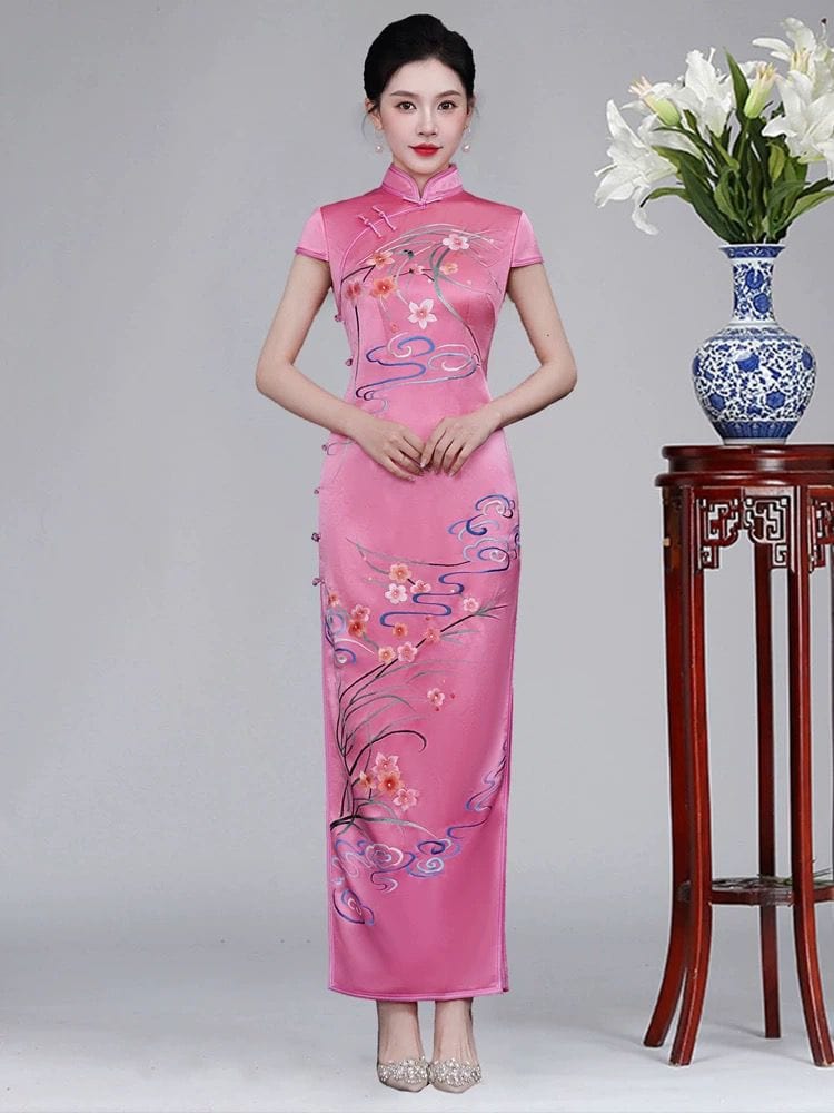 Beth and Brian Qipao-JSHY Hand-embroidery, 30 mome mulberry silk, high-end long Qipao