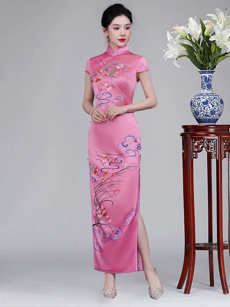 Beth and Brian Qipao-JSHY Hand-embroidery, 30 mome mulberry silk, high-end long Qipao