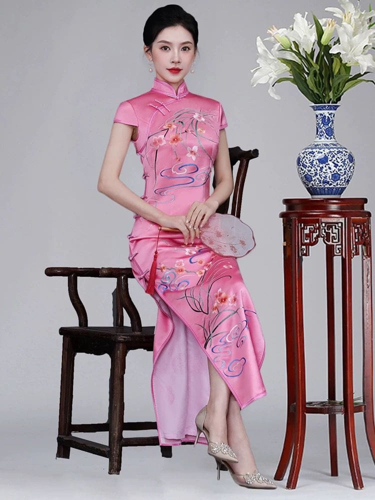 Beth and Brian Qipao-JSHY Hand-embroidery, 30 mome mulberry silk, high-end long Qipao