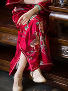 Beth and Brian Qipao-YCFX Deer Embroidery, acetate satin fabric, high-end long Cheongsam