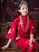 Beth and Brian Qipao-YCFX Deer Embroidery, acetate satin fabric, high-end long Cheongsam