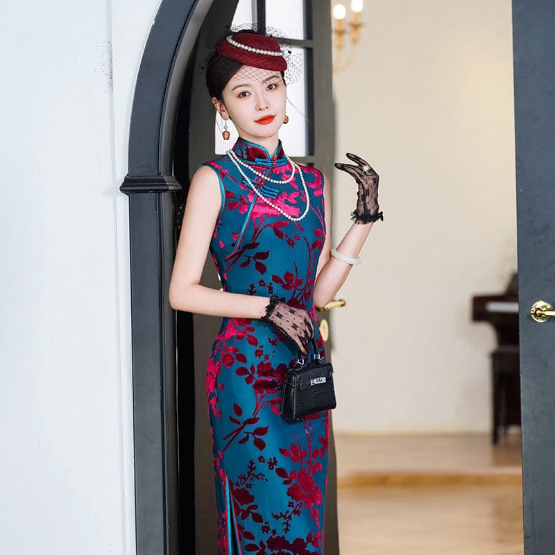 Beth and Brian Qipao-NL Old Shanghai style, plus size, floral long Cheongsam