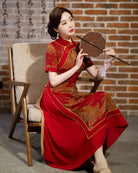 Beth and Brian Qipao-MY Old Shanghai style, plus size, red&green long Ao dai