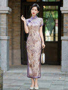 Beth and Brian Qipao-HQ Classical Cheongsam, satin fabric, plus size, purple long Qipao