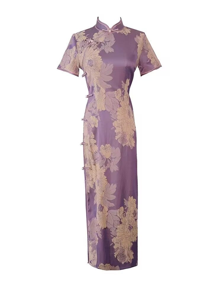 Beth and Brian Qipao-ZQYS Floral print, jacquard Cheongsam with short sleeves