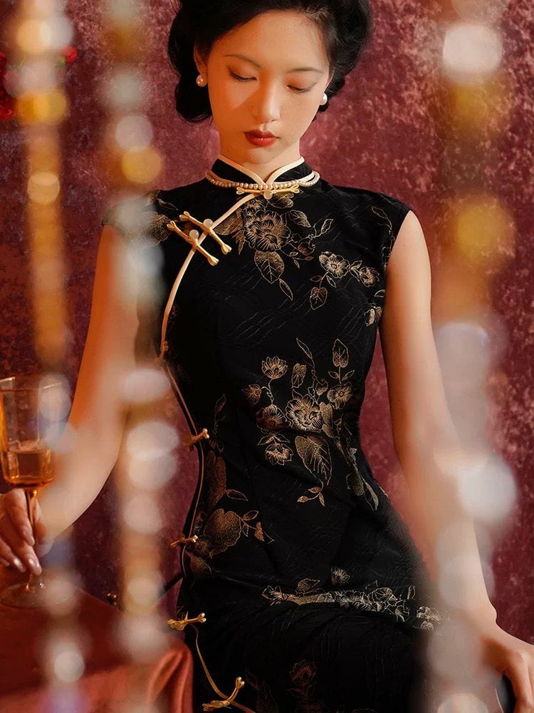 Beth and Brian Qipao-JQZ Old Shanghai style, jacquard midi Cheongsam with raglan sleeves