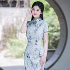 Beth and Brian Qipao-YG Bamboo leaf pattern, light greymidi Cheongsam