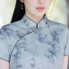 Beth and Brian Qipao-YG Bamboo leaf pattern, light greymidi Cheongsam