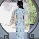 Beth and Brian Qipao-YG Bamboo leaf pattern, light greymidi Cheongsam