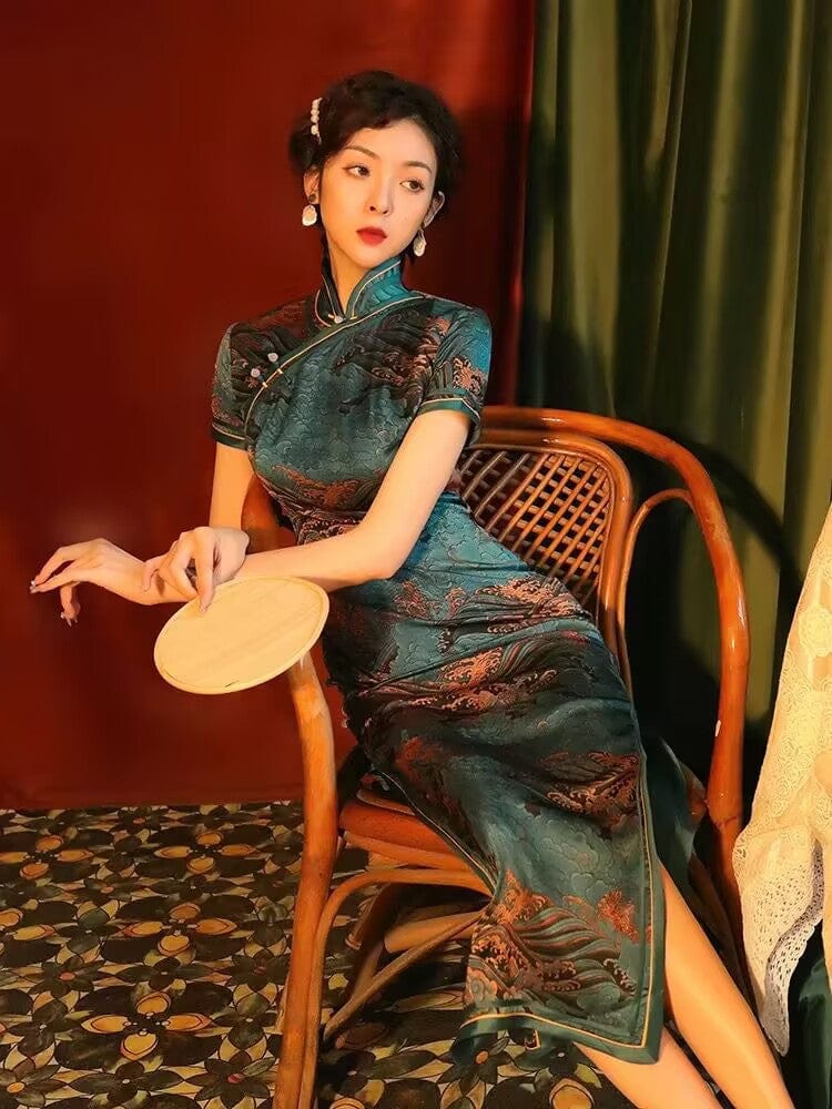 Beth and Brian Qipao-FRY Chinese Auspicious Cloud Pattern, retro long Cheongsam