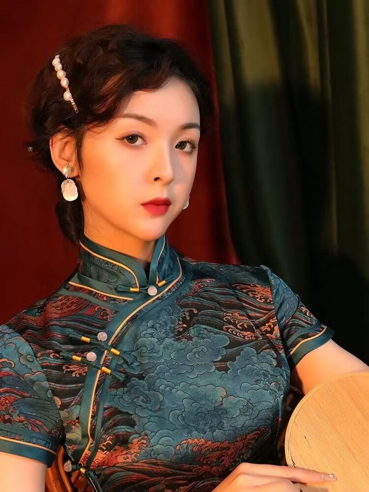 Beth and Brian Qipao-FRY Chinese Auspicious Cloud Pattern, retro long Cheongsam