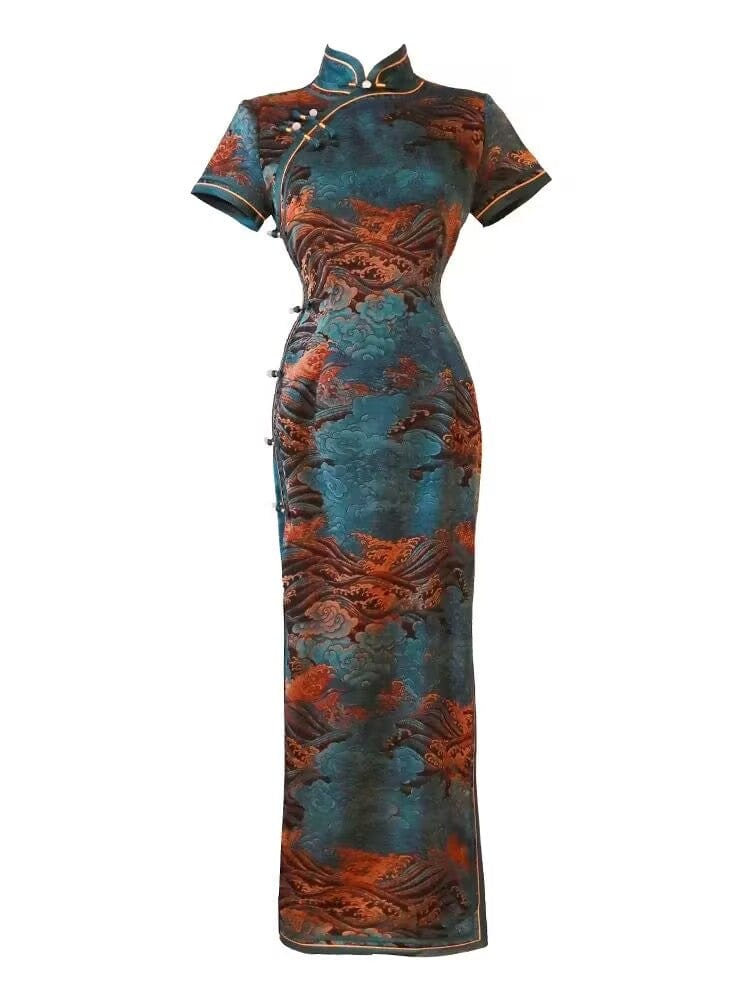 Beth and Brian Qipao-FRY Chinese Auspicious Cloud Pattern, retro long Cheongsam