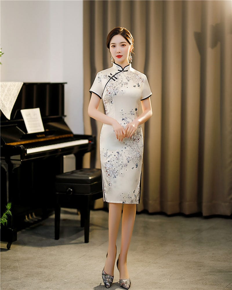 Beth and Brian Qipao-FRY Floral pattern, plus size midi Cheongsam