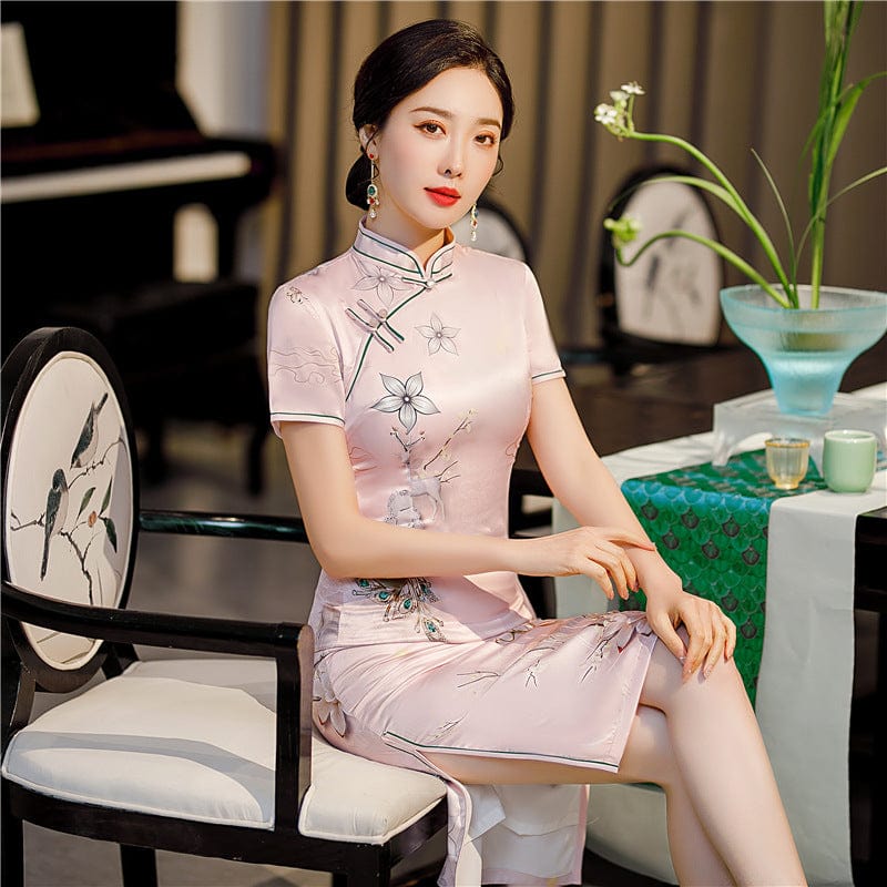 Beth and Brian Qipao-FRY Floral pattern, plus size midi Cheongsam