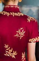 Beth and Brian Qipao-DW High-end, floral pattern, wedding red midi Cheongsam