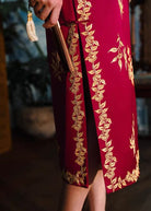 Beth and Brian Qipao-DW High-end, floral pattern, wedding red midi Cheongsam
