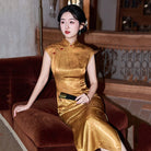 Beth and Brian Qipao-ZQYS Chinese retro style, floral pattern, gold midi Cheongsam