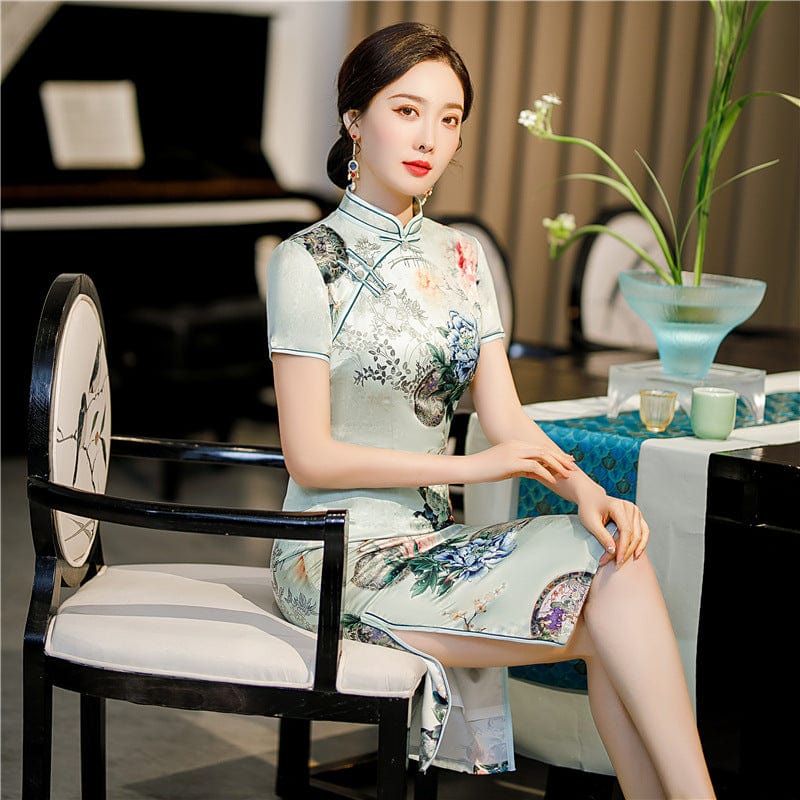 Beth and Brian Qipao-FRY Plus size, floral pattern, midi Cheongsam