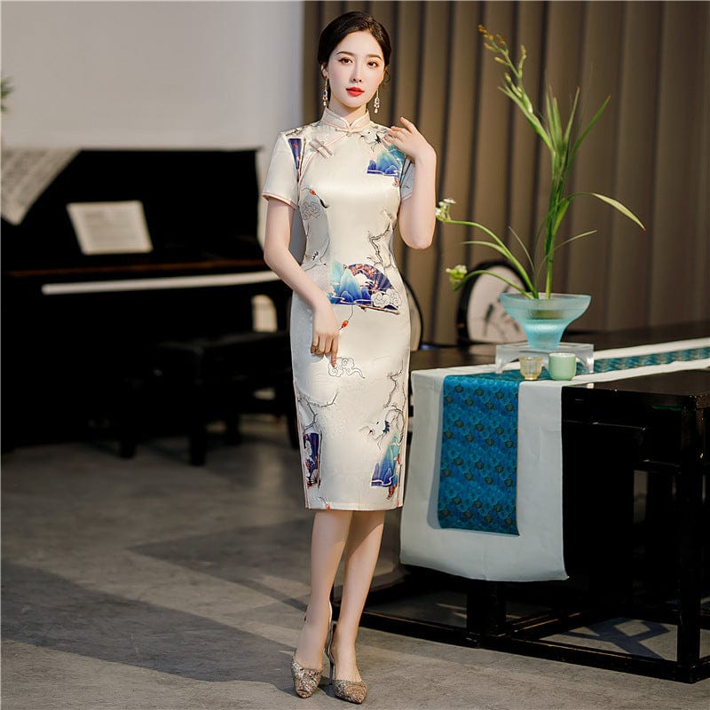 Beth and Brian Qipao-FRY Plus size, floral pattern, midi Cheongsam