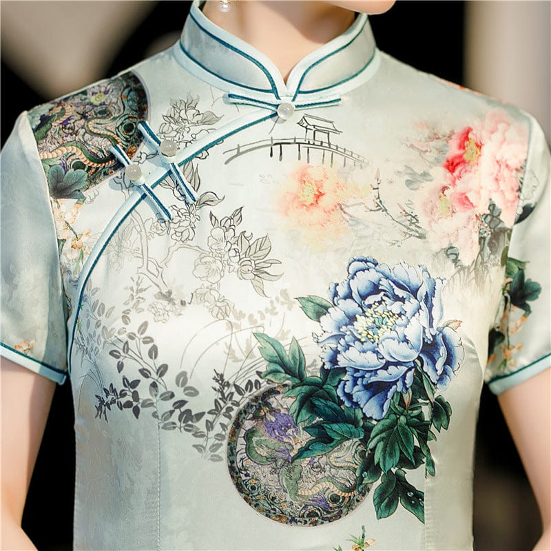 Beth and Brian Qipao-FRY Plus size, floral pattern, midi Cheongsam