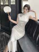 Beth and Brian Qipao-DXJ New Chinese style(新中式), sleeveless beige long Cheongsam